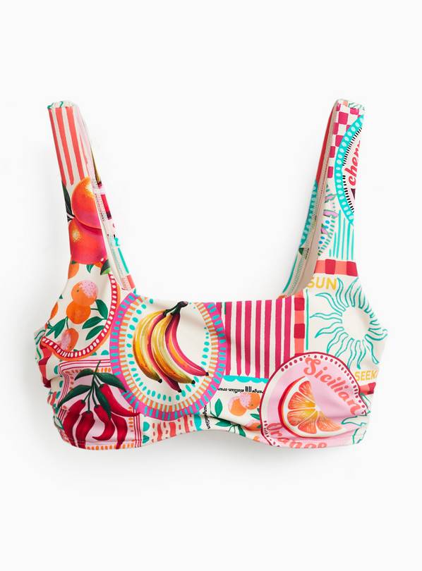 Postcard Print Square Neck Bikini Top 14